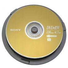 索尼（SONY）DVD+RW 1-4速4.7G 可擦写 碟片/光盘/刻录盘/空白光盘 桶装10片