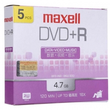 麦克赛尔（maxell）DVD+R 16速4.7G 单片装 碟片/空白光盘/刻录光盘/光碟/光盘 5张/盒