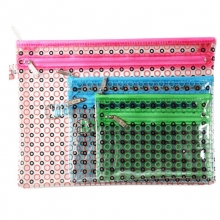 渡美（Dumei）NF643-A5 双层塑料PVC透明拉链文件袋/彩色圆点资料袋收纳袋 A5 (24.5*18cm) 绿色
