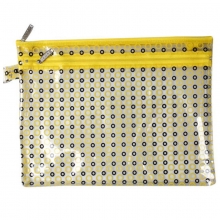 渡美（Dumei）NF643-A4 双层塑料PVC透明拉链文件袋/彩色圆点资料袋收纳袋 A4 (33*25cm) 黄色