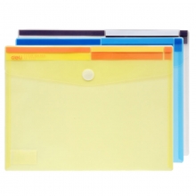 得力（deli）5504 透明粘扣文件袋/资料袋 A4 颜色随机 12个/包