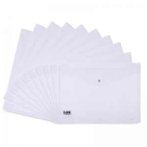 得力（deli）8308 A4 透明按扣文件袋/资料袋/钮扣袋 10只装 白色