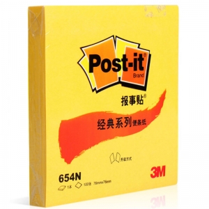 3M（3M）654N 经典系列便条纸/报事贴 76*76mm 荧光黄色 12本/包