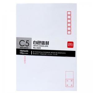 得力（deli）3425 白色标准信封/邮局标准信封 白色 7号（229*162mm）10个装