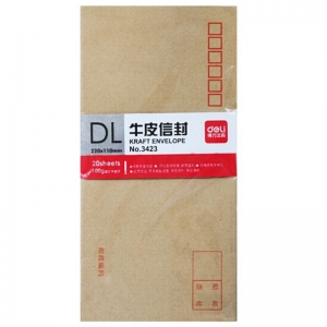 得力（deli）3423 牛皮标准信封/邮局标准信封 米黄色 5号（220*110mm）20个装