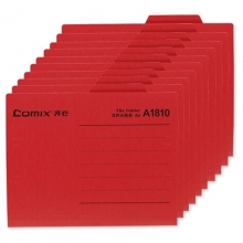 齐心（Comix）A1810 纸质文件夹/分类夹/分类卡/纸夹/单片夹横式二页夹 A4 红色 十个装