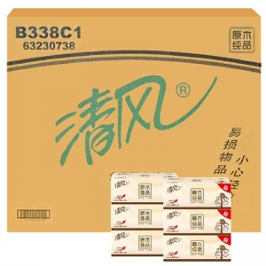 清风（APP）B338C1 原木纯品系列面巾纸/抽纸 206*195mm 硬盒 2层*200抽*3盒*12提/箱