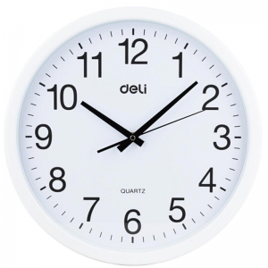 得力（deli）9006 挂钟圆形方形挂钟钟表客厅挂式静音钟表墙壁装饰品 37cm 白色 14.5寸