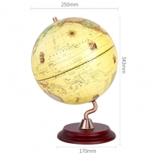 得力（deli） 2217 复古教学地球仪 木质底座 直径25cm 黄色