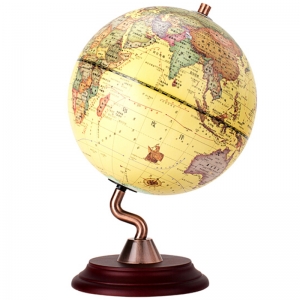 得力（deli） 2217 复古教学地球仪 木质底座 直径25cm 黄色