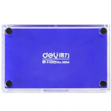 得力（deli）9864 透明外壳方形快干印台印泥 137*88mm 油性 蓝色