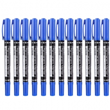 得力（deli）6824 小号双头记号笔/油性多用途勾线笔 12支装 蓝色