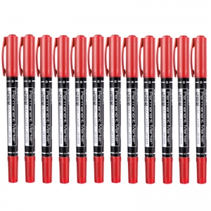 得力（deli）6824 小号双头记号笔/油性多用途勾线笔 12支装 红色